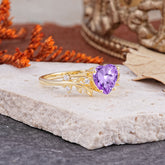 Nature Inspired 4 Prong Heart Shaped Amethyst Wedding Ring